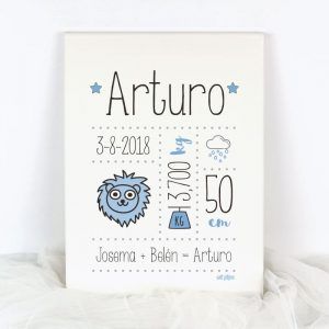 LIENZO CON DATOS DE NACIMIENTO PERSONALIZABLE MI PIPO