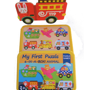 PUZZLES MULTIPLES 6 EN 1 CON CAJA METALICA: ANIMALES CONDUCTORES BP