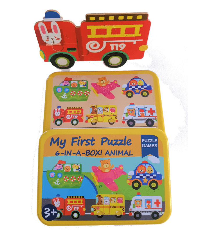 PUZZLES MULTIPLES 6 EN 1 CON CAJA METALICA: ANIMALES CONDUCTORES BP