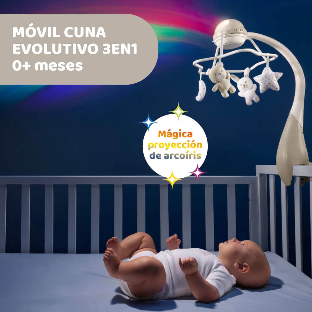 MOVIL CUNA CON PROYECTOR ARCOIRIS CHICCO - Imagen 2