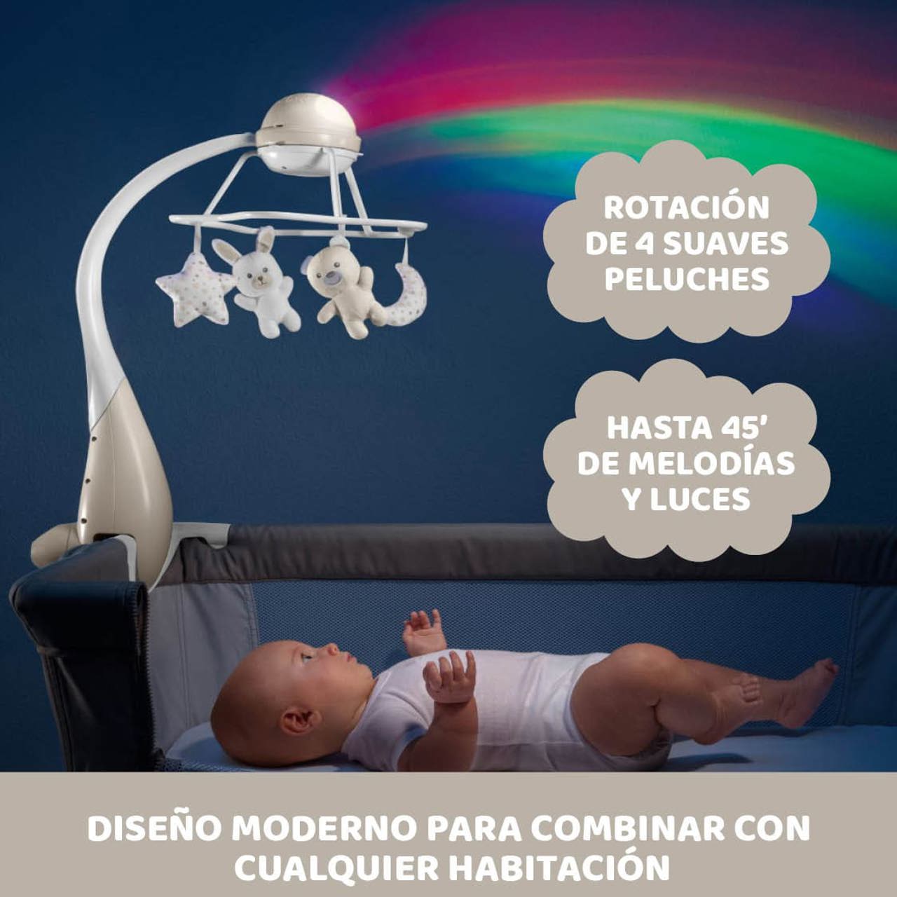 MOVIL CUNA CON PROYECTOR ARCOIRIS CHICCO - Imagen 3