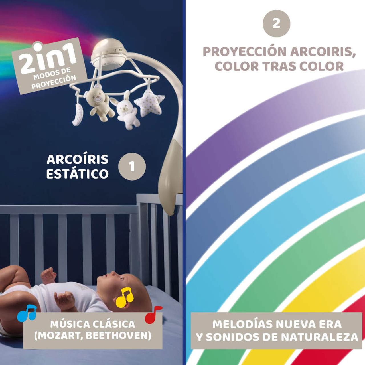MOVIL CUNA CON PROYECTOR ARCOIRIS CHICCO - Imagen 4